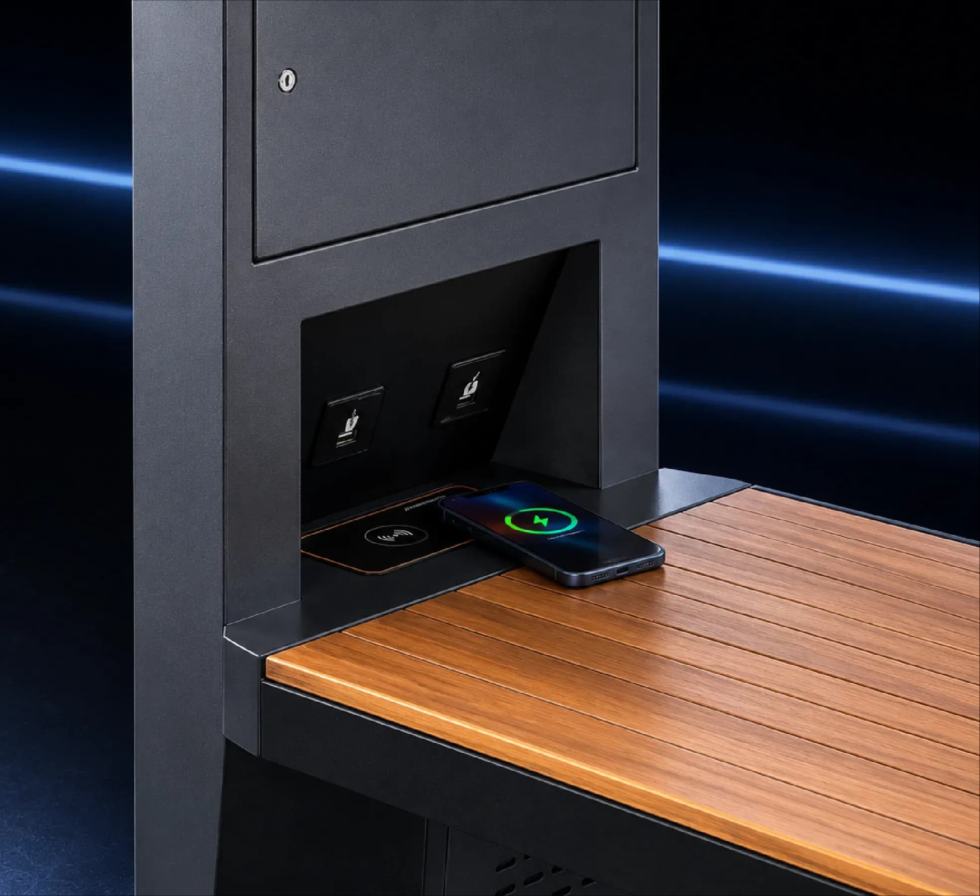 Akıllı Bank üzerindeki kablosuz şarj alanı ve USB çıkışları